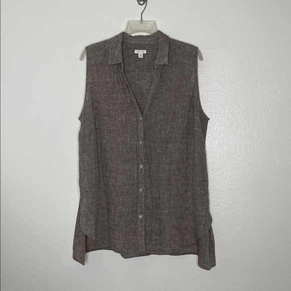 J. Jill Love Linen Brown Tone Sleeveless Button Up Tunic Top Size 1X - Picture 2 of 6